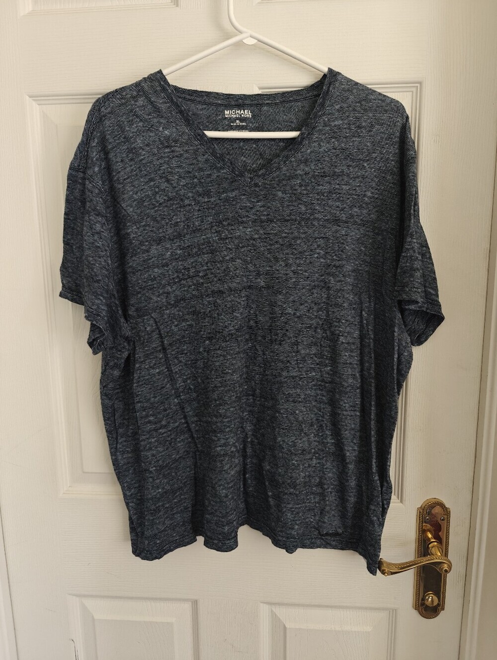 MICHAEL KORS Linen Blend Striped Vneck T-shirt
